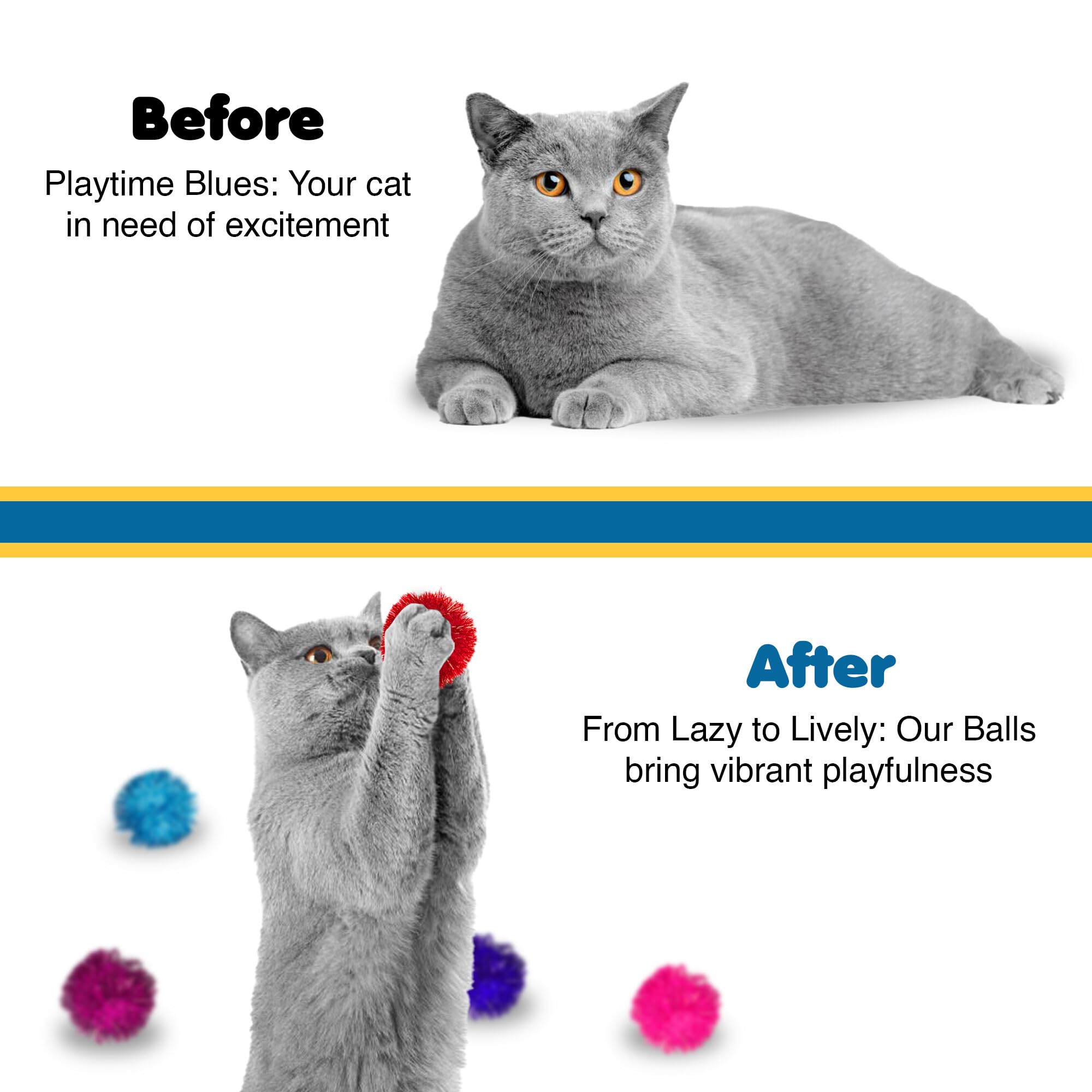 Sungrow Cat Pom Pom Balls, 20 Multi-Colored Shiny Enrichment Tinsel Pom Poms, 1    Tight Woven Yarn, Fuzzy Flash Balls For Indoo